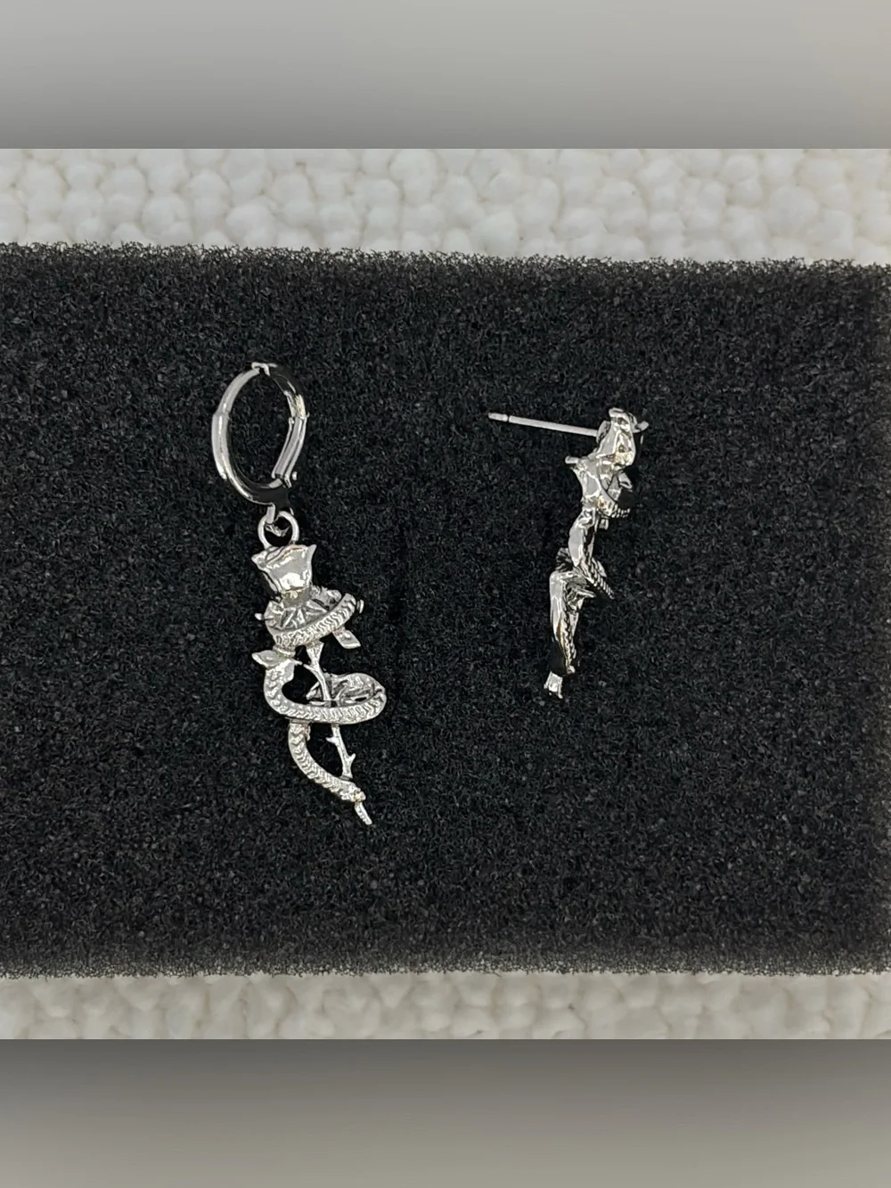 Snake Rose Flower Dangle Drop Earrings for Men Women Streetwear Punk Hip Hop